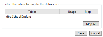 Picture showing the Tables Selection for Mapping to the Datasource. 